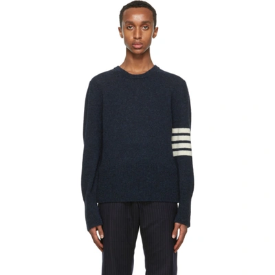 Thom Browne Navy Shetland Jersey Knit 4-bar Jumper In Blue