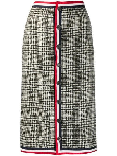 Thom Browne Prince Of Wales Shetland Wool Low-rise Skirt In 980 Blk/wht