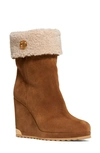 MONCLER W SHORT FAUX SHEARLING LINED WEDGE BOOTIE,F209B4F7100002SEK