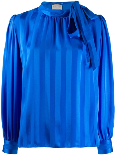 Saint Laurent Jacquard Striped Blouse In Blue