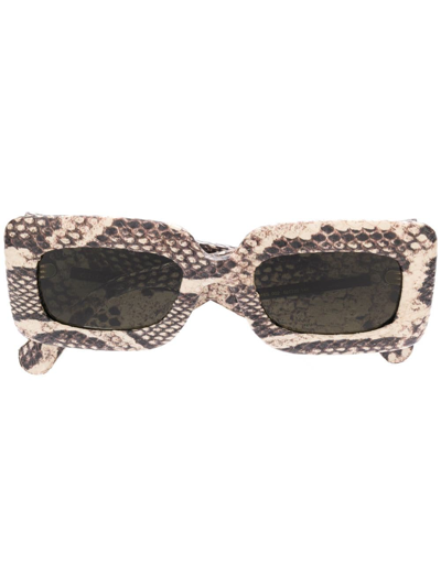 Gucci Snakeskin Effect Rectangular Sunglasses In Grey