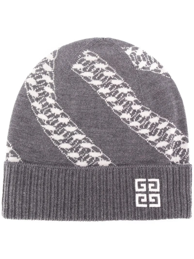 Givenchy Chain-logo Intarsia-knit Beanie Hat In 灰色
