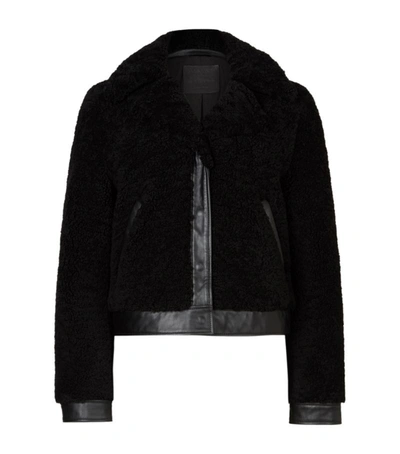 Allsaints Madsen Leather Trim Shearling Jacket In Black