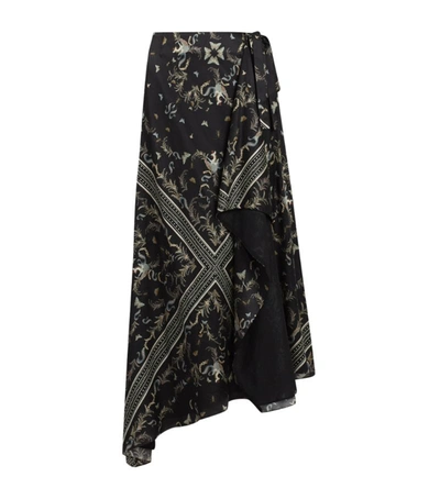 Allsaints Floral-print Asymmetric Skirt In Black