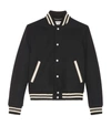 SAINT LAURENT WOOL-RICH LOGO BOMBER JACKET,15938041