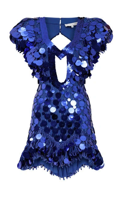 Raisa Vanessa Sequin Embroidered Mesh Mini Dress In Blue