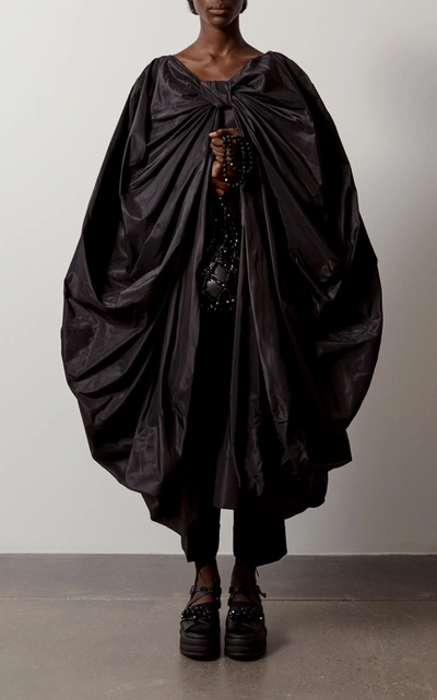 Simone Rocha Mega Bow Silk Cape Dress In Black