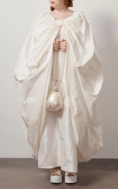 Simone Rocha Mega Bow Silk Cape Dress In White