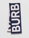 Burberry Logo Wool Jacquard Scarf In Navy
