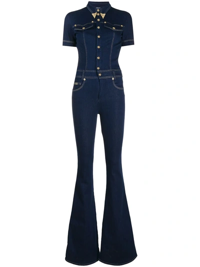 Versace Jeans Couture Short-sleeve Flared Jumpsuit In Blue