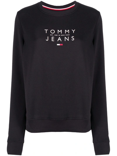 Tommy Jeans Long Sleeve Logo Print Jumper In Black