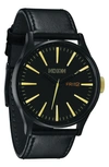 Nixon Men's Sentry Leather/canvas Strap Watch 42mm In Gold/ Black