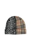 Burberry Jacquard Tartan With Leopard Print Insert Hat In Beige