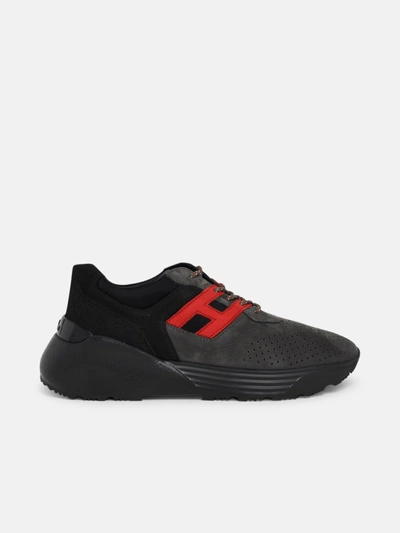 Hogan Active One Trainer In Blue Leather And Nubuck With Red Details In Grey