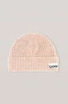 Ganni Structured Rib Knit Wool Blend Beanie In Brazilian Sand
