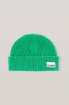 Ganni Recycled Wool-blend Beanie Hat In Foliage Green