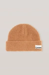 Ganni Recycled Wool Ribbed-knit Hat In Tiger's Eye