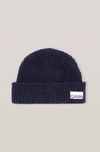 Ganni Recycled Wool Knit Hat In Sky Captain