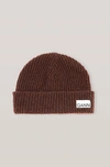 Ganni Recycled Wool Knit Hat In Chicory Coffee