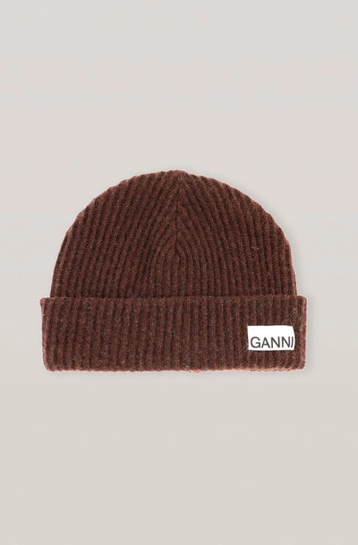 Ganni Recycled Wool Knit Hat In Chicory Coffee