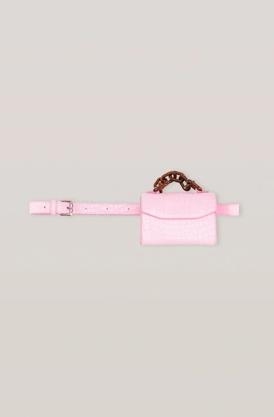 Ganni Belly Croc Belt Bag In Cherry Blossom