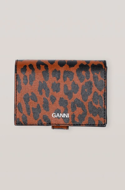 Ganni Leather Mini Wallet In Toffee