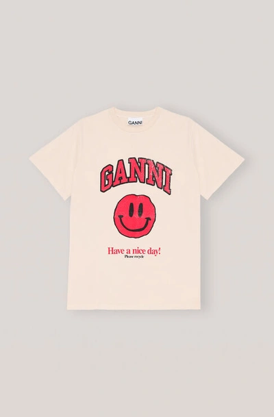 Ganni Basic Cotton Jersey T-shirt, Pink In Tapioca