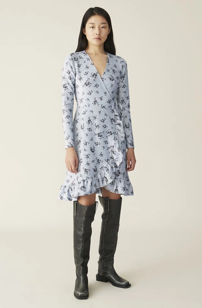 Ganni Lurex Jersey Wrap Dress Brunnera Blue Size 38 | ModeSens