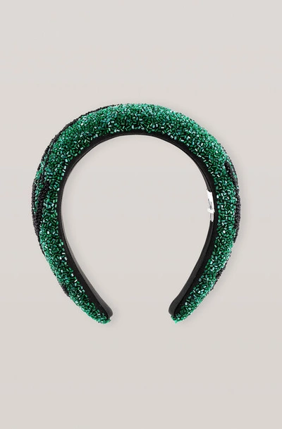 Ganni Padded Beaded Headband In Sea Foam