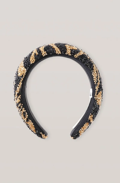 Ganni Zebra Beaded Padded Headband In Brown Multi