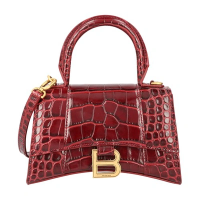 Balenciaga Hourglass Xs Top Handle Bag In Dark Red