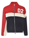 DSQUARED2 COLORBLOCK D2 SWEATER IN BLUE RED AND WHITE