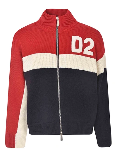 Dsquared2 Colorblock D2 Sweater In Blue Red And White