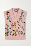 GUCCI Embellished cable-knit wool vest