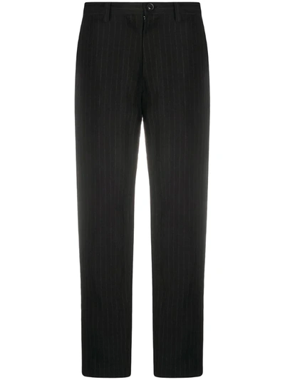 Y's Pinstripe Straight Leg Trousers In Black