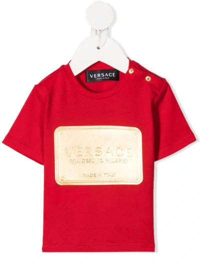 Young Versace Babies' Logo-print Crew Neck T-shirt In Red