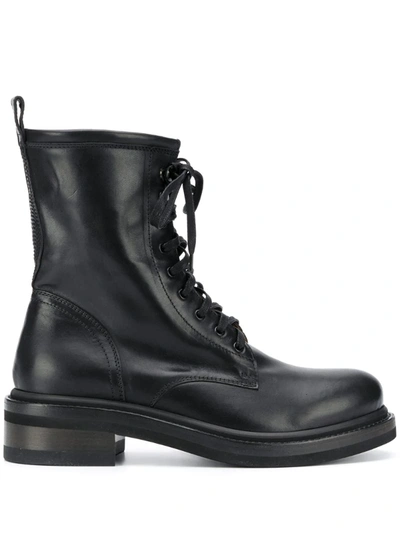 Buttero Lace-up Biker Boots In Black