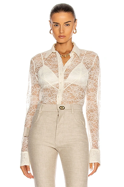 Paco Rabanne Ivory Lace Shirt Blouse In White