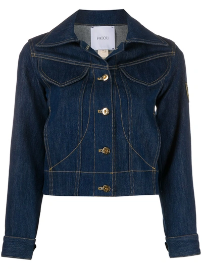Zegna Iconic Cropped Appliquéd Organic Denim Jacket In Blue
