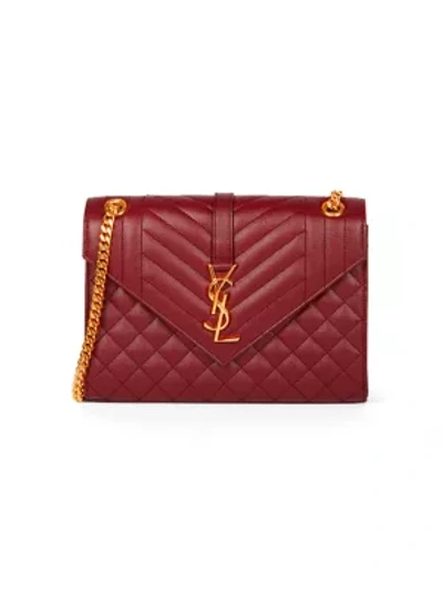 Saint Laurent Medium Envelope Monogram Matelassé Leather Shoulder Bag In Opyum Red