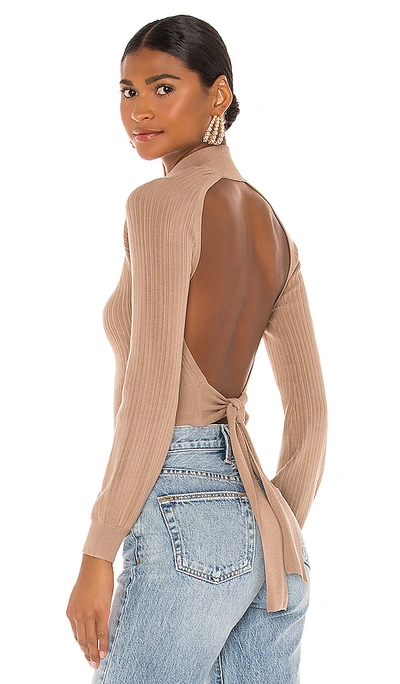 Michael Costello X Revolve Cropped Open Back Mock Neck In Taupe