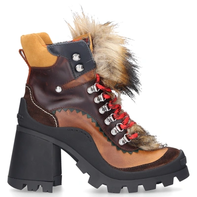 Dsquared2 Panelled Faux-fur Detail Ankle Booties In Brown,camel