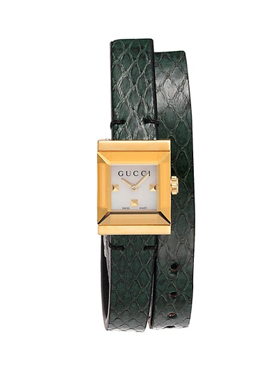 Gucci Goldtone Stainless Steel & Embossed Double Leather-strap Watch In Green