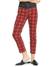 HUDSON BETTIE HIGH-RISE MIXED-MEDIA PLAID TAPERED JEANS,0400012516700