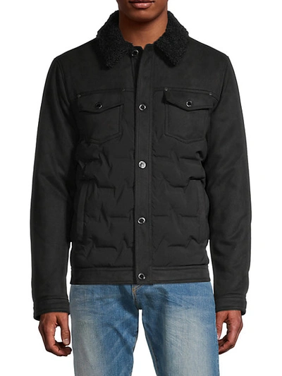 Karl Lagerfeld Men's Quilted Faux Fur-collar Jacket In Black