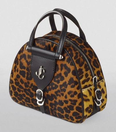 Jimmy Choo Varenne Mini Leopard-print Pony Hair And Leather Bowling Bag In Natural/silver