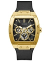 Guess Men's Multi-function Black Denim Or Silicone Watch 42mm In Gold Tone