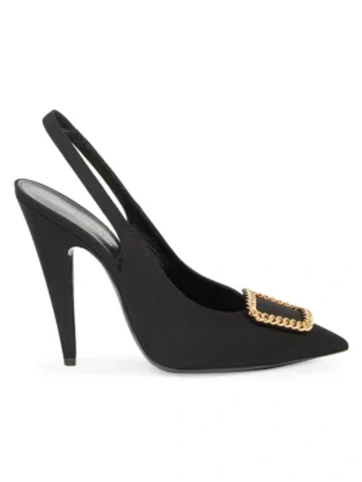 Saint Laurent St. Sulpice Ribbed Slingback Pumps In Nero