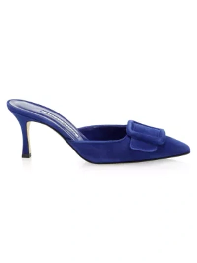 Manolo Blahnik Maysale Suede Mules In Blue