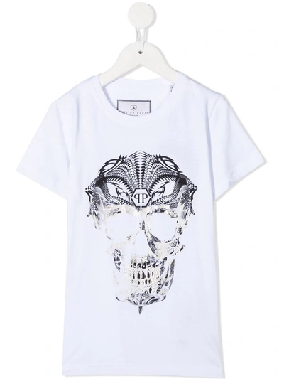 Philipp Plein Kids' Skull Print T-shirt In White